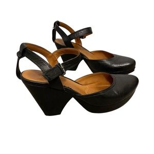 Gentle Souls Platform Pumps 10M Black Leather Ankle Strap Retro Academia Twee